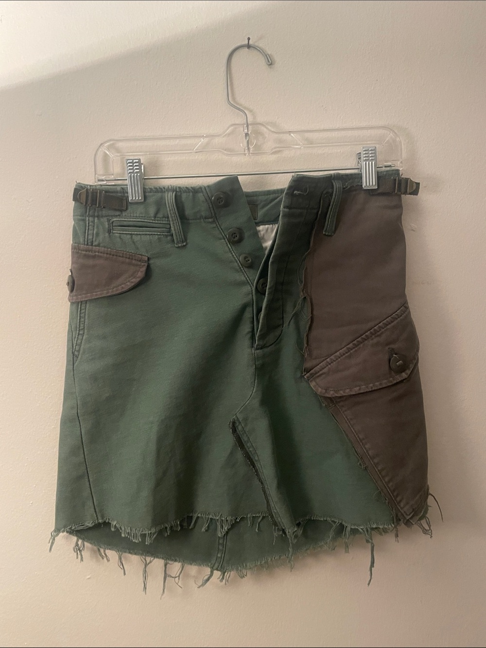 MOTHER G.I. Jane Olive Green and Dark Brown Two-Tone Utility Mini Skirt